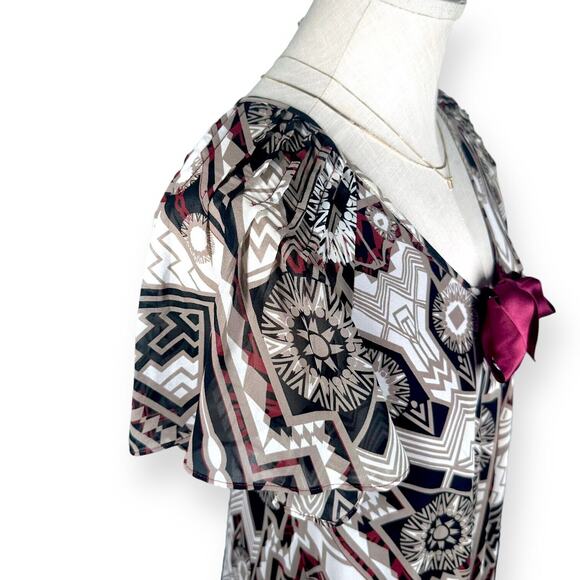 Y2K NICOLE RICHIE Chiffon Midi Boho Dress Red Bow Sundress Cottagecore Hippie - Picture 3 of 11